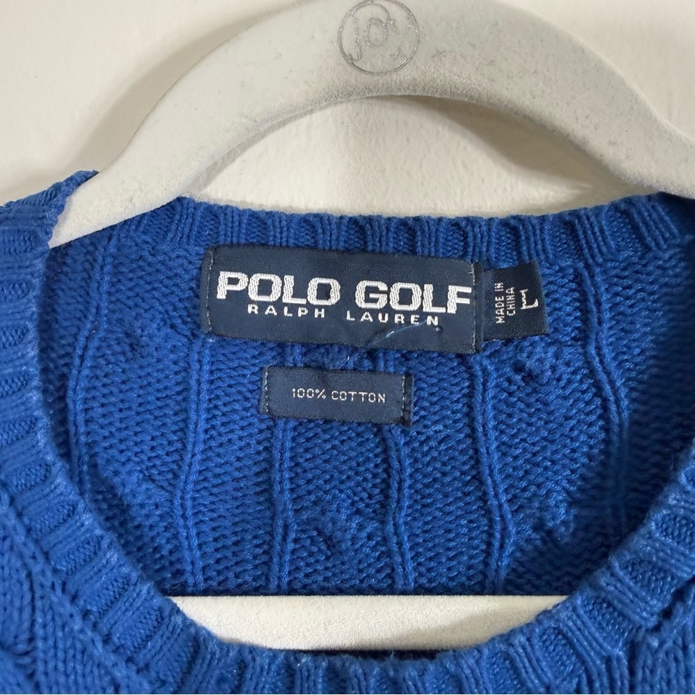 Polo Ralph Lauren Golf 100% Cotton Cable Knit Sweater Blue Large - Picture 4 of 5